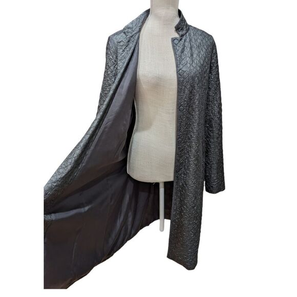 Eileen Fisher Textured Gray Silk Trench Coat - Picture 7 of 12